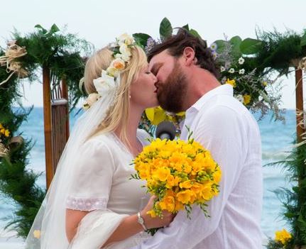 Lawrence Faulborn and Kelli Giddish on their wedding day